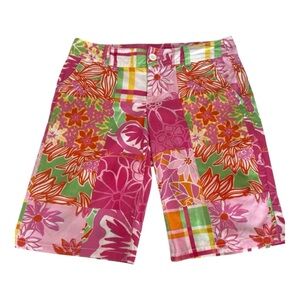 Lilly Pulitzer Bermuda Shorts Patchwork Print Floral Design Size 2